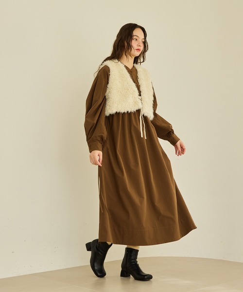 waist ribbon volume onepiece/ウエストリボンボリュームワンピース