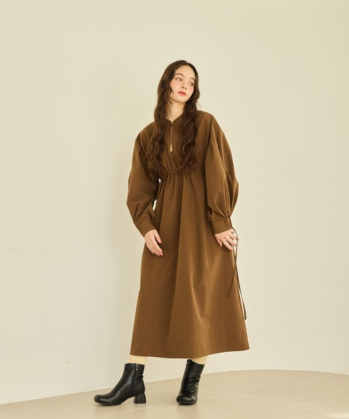 OLUN（オルン）の「waist ribbon volume onepiece/ウエストリボン