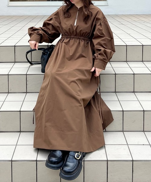 OLUN（オルン）の「waist ribbon volume onepiece/ウエストリボン