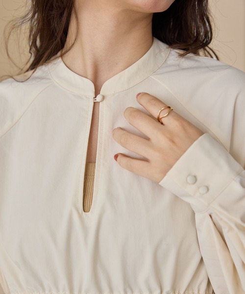 OLUN（オルン）の「waist ribbon volume onepiece/ウエストリボン