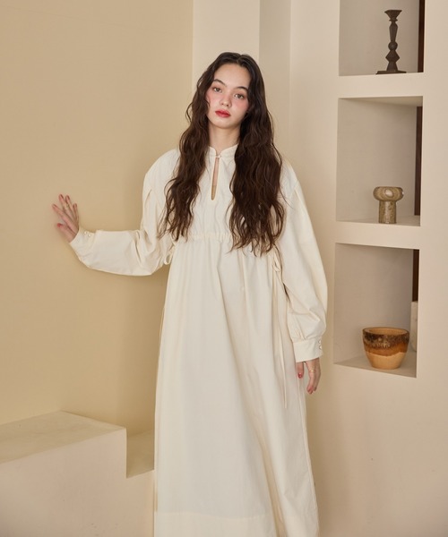 OLUN（オルン）の「waist ribbon volume onepiece/ウエストリボン