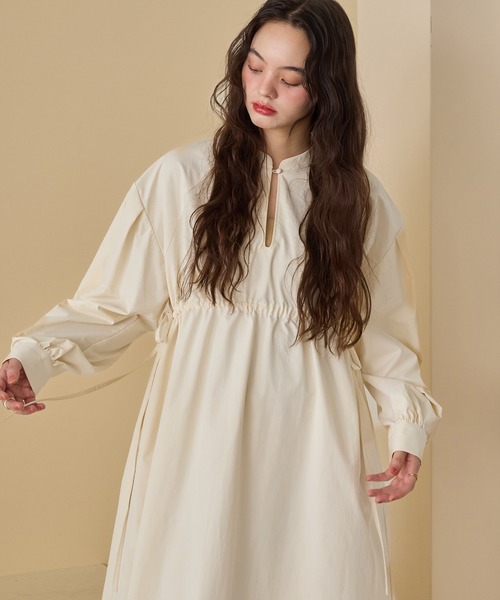 OLUN（オルン）の「waist ribbon volume onepiece/ウエストリボン