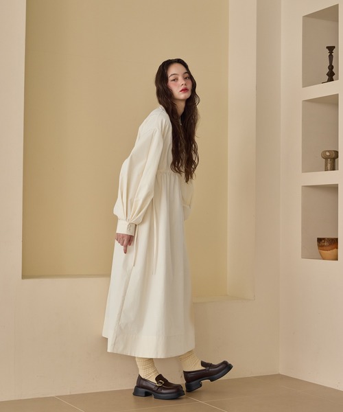 OLUN balloon sleeve tucked onepiece オルン OLUN（オルン）の「waist ribbon volume onepiece/ウエストリボン