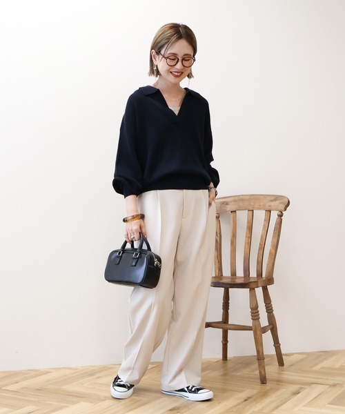 ✨希少✨アルチビオ 襟付きプルオーバー 起毛 異素材ドッキング 秋冬 40 バイパチ片畦衿付きニットプルオーバー（ニット/セーター）｜AMERICAN