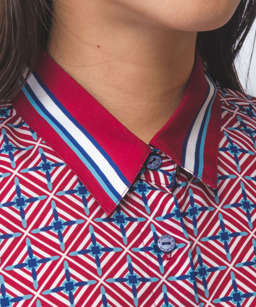 NARACAMICIE】幾何柄サテン長袖シャツ