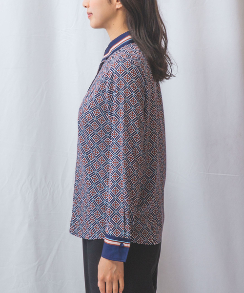 NARACAMICIE】幾何柄サテン長袖シャツ