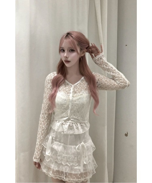 Julia Boutique（ジュリアブティック）の「クロップドシースルーカーディガン JB26030（カーディガン/ボレロ・レディース・ホワイト・フリー）」の2枚目の写真