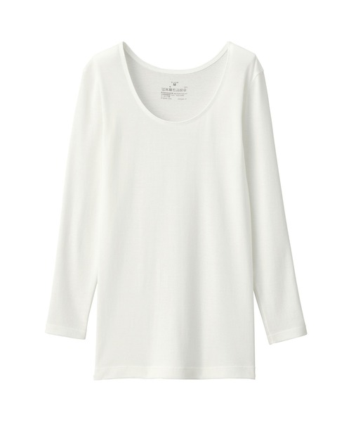 無印良品（ムジルシリョウヒン）の「婦人　あったか綿　Ｕネック八分袖Ｔシャツ（インナーウェア/肌着・レディース・ブラウン系/ライトベージュ/ブラック/オフホワイト・XL/L/M/S）」の9枚目の写真