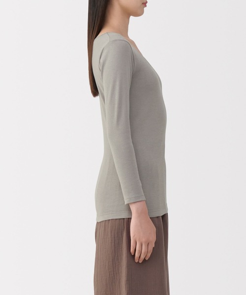 無印良品（ムジルシリョウヒン）の「婦人　あったか綿　Ｕネック八分袖Ｔシャツ（インナーウェア/肌着・レディース・ブラウン系/ライトベージュ/ブラック/オフホワイト・XL/L/M/S）」の18枚目の写真