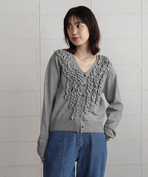 Bou Jeloud（ブージュルード）の「フリルニットカーディガン（カーディガン/ボレロ・レディース・グレー/ブラック・FREE）」の4枚目の写真