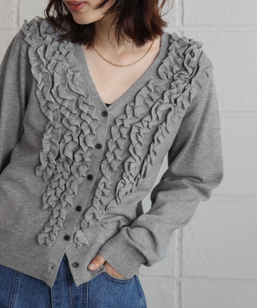 Bou Jeloud（ブージュルード）の「フリルニットカーディガン（カーディガン/ボレロ・レディース・グレー/ブラック・FREE）」の7枚目の写真