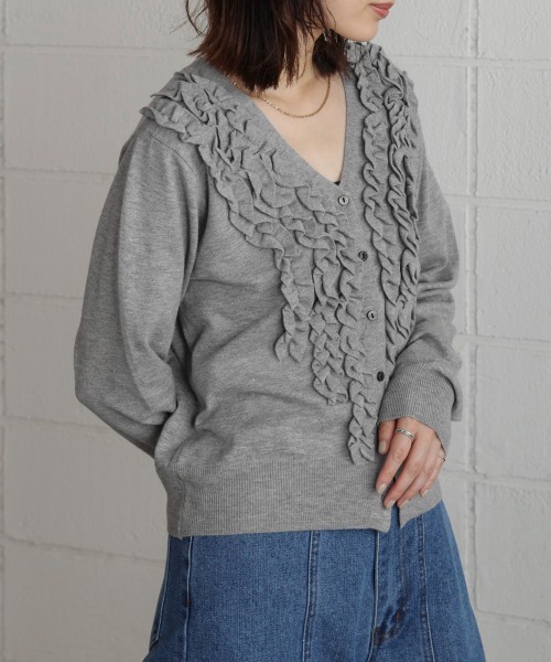 Bou Jeloud（ブージュルード）の「フリルニットカーディガン（カーディガン/ボレロ・レディース・グレー/ブラック・FREE）」の11枚目の写真