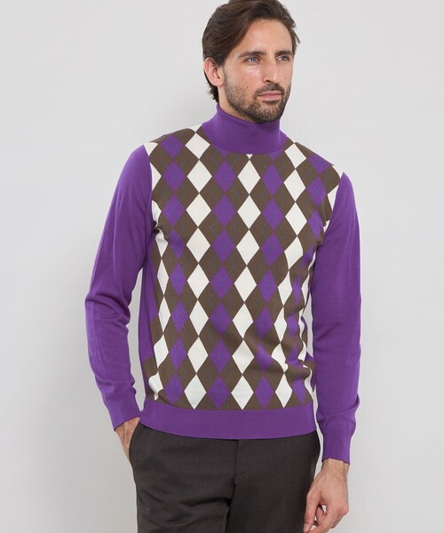 MACKINTOSH LONDON（マッキントッシュ ロンドン）の「14ゲージインターシャアーガイルタートルネックニット（ニット/セーター・メンズ・ライトブルー/パープル系その他3・M/L）」の2枚目の写真