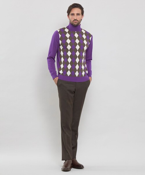 MACKINTOSH LONDON（マッキントッシュ ロンドン）の「14ゲージインターシャアーガイルタートルネックニット（ニット/セーター・メンズ・ライトブルー/パープル系その他3・M/L）」の9枚目の写真