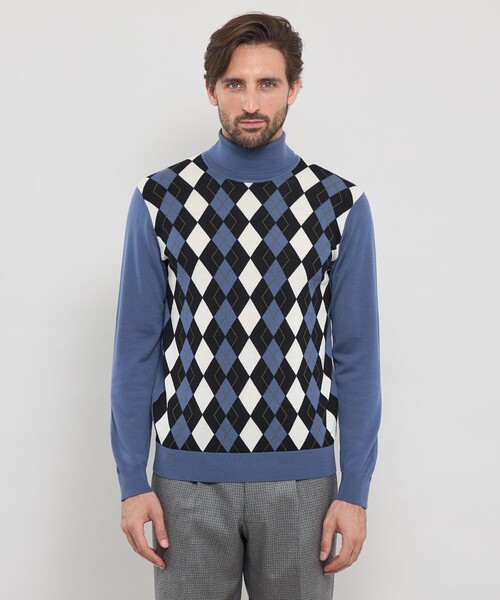 MACKINTOSH LONDON（マッキントッシュ ロンドン）の「14ゲージインターシャアーガイルタートルネックニット（ニット/セーター・メンズ・ライトブルー/パープル系その他3・M/L）」の8枚目の写真