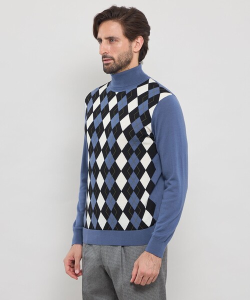 MACKINTOSH LONDON（マッキントッシュ ロンドン）の「14ゲージインターシャアーガイルタートルネックニット（ニット/セーター・メンズ・ライトブルー/パープル系その他3・M/L）」の7枚目の写真