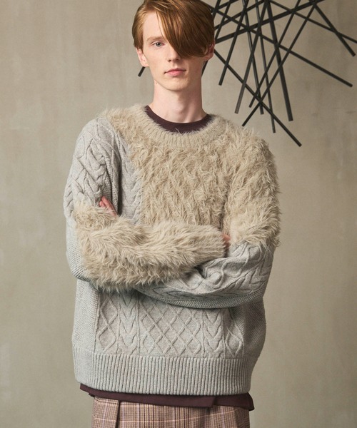 MAISON SPECIAL(]XyV)́sUNISEXtCable Shaggy Mix Prime-Over Crew Neck Knit Pullover/P[uVM[~bNXvCI[o[N[lbNjbgvI[o[yMAISON SPECIAL/]XyVz(jbg/Z[^[)
