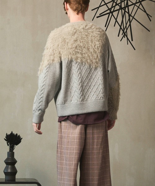 ケーブルシャギーミックスプライムオーバークルーネックニットプル