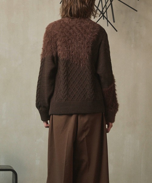 UNISEX》Cable Shaggy Mix Prime-Over Crew Neck Knit Pullover