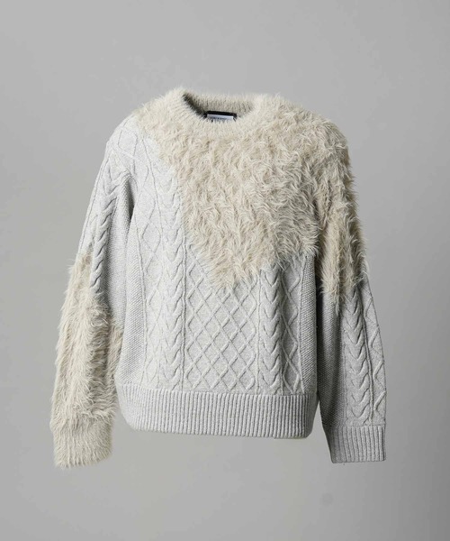 ケーブルシャギーミックスニット　メゾンスペシャル　グレー　サイズ0 25AW PRE-ORDER】Cable Shaggy Mix Prime-Over Crew Neck Knit