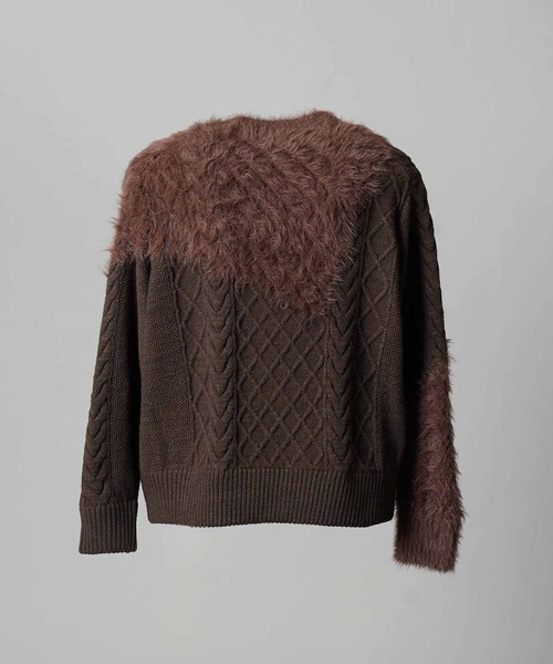 UNISEX》Cable Shaggy Mix Prime-Over Crew Neck Knit Pullover