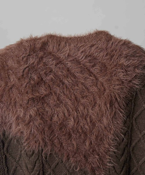 UNISEX》Cable Shaggy Mix Prime-Over Crew Neck Knit Pullover