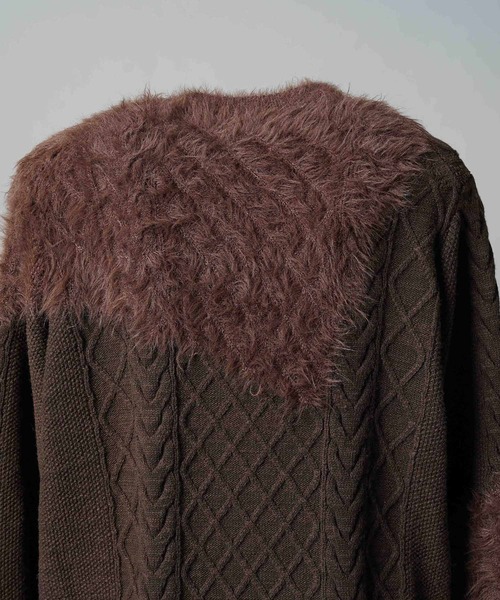 UNISEX》Cable Shaggy Mix Prime-Over Crew Neck Knit Pullover