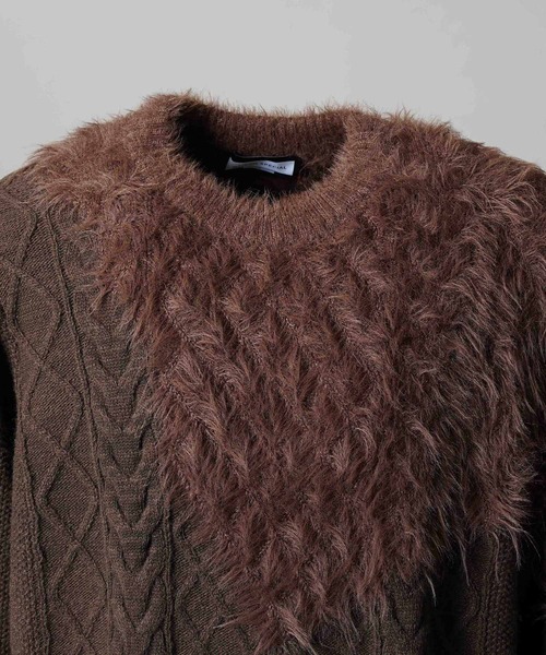 ケーブルシャギーミックスニット　メゾンスペシャル　グレー　サイズ0 ケーブルシャギーミックスニット メゾンスペシャル グレー