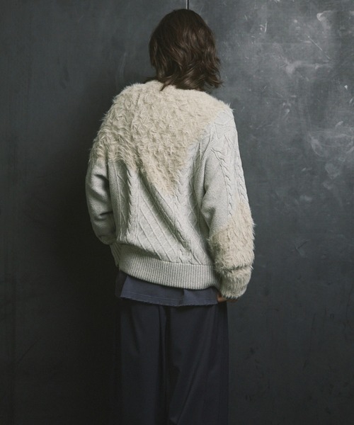 UNISEX》Cable Shaggy Mix Prime-Over Crew Neck Knit Pullover