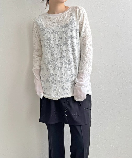 LHELBIE（レルビエ）の「シアージャガードトップス（Tシャツ/カットソー・レディース・アイボリー/ブラック/イエロー・M）」の8枚目の写真