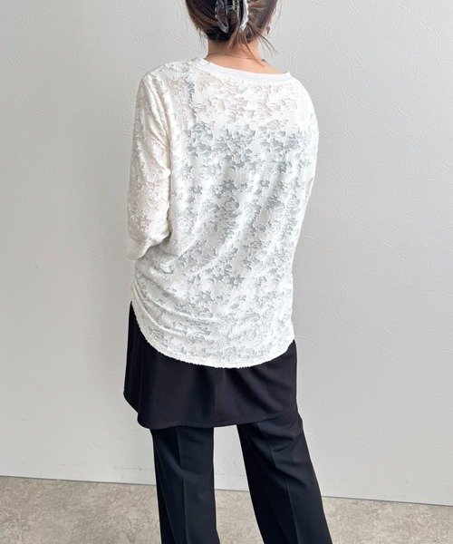 LHELBIE（レルビエ）の「シアージャガードトップス（Tシャツ/カットソー・レディース・アイボリー/ブラック/イエロー・M）」の12枚目の写真