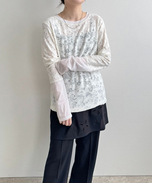 LHELBIE（レルビエ）の「シアージャガードトップス（Tシャツ/カットソー・レディース・アイボリー/ブラック/イエロー・M）」の11枚目の写真