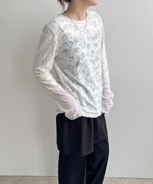 LHELBIE（レルビエ）の「シアージャガードトップス（Tシャツ/カットソー・レディース・アイボリー/ブラック/イエロー・M）」の15枚目の写真