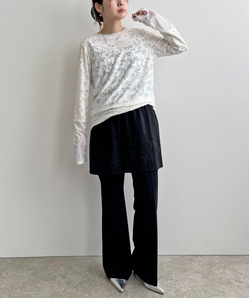 LHELBIE（レルビエ）の「シアージャガードトップス（Tシャツ/カットソー・レディース・アイボリー/ブラック/イエロー・M）」の5枚目の写真