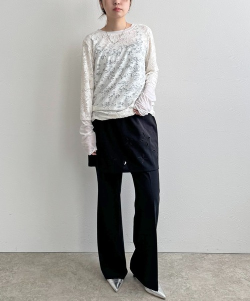 LHELBIE（レルビエ）の「シアージャガードトップス（Tシャツ/カットソー・レディース・アイボリー/ブラック/イエロー・M）」の4枚目の写真