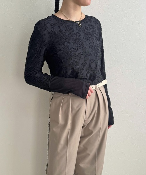 LHELBIE（レルビエ）の「シアージャガードトップス（Tシャツ/カットソー・レディース・アイボリー/ブラック/イエロー・M）」の22枚目の写真