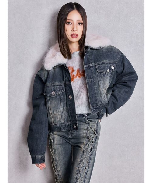 GYDA(ジェイダ)の「2WAY ECO FURショートデニムGジャン(デニムジャケット・レディース・ブルー/インディゴブルー・FREE)」の7枚目の写真