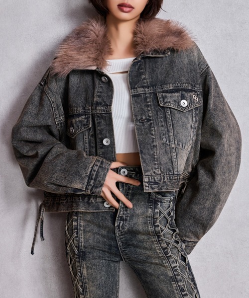 GYDA(ジェイダ)の「2WAY ECO FURショートデニムGジャン(デニムジャケット・レディース・ブルー/インディゴブルー・FREE)」の1枚目の写真