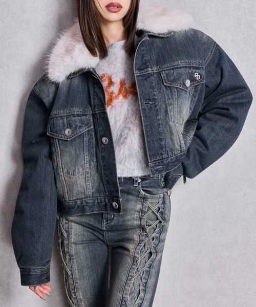 GYDA(ジェイダ)の「2WAY ECO FURショートデニムGジャン(デニムジャケット・レディース・ブルー/インディゴブルー・FREE)」の2枚目の写真