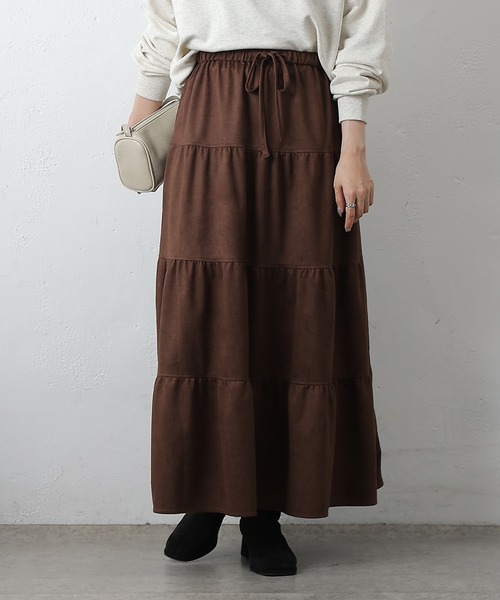 COLONY 2139(コロニートゥーワンスリーナイン)の「カットスエードティアードスカート(スカート・レディース・アイボリー/ブラウン・FREE)」の3枚目の写真
