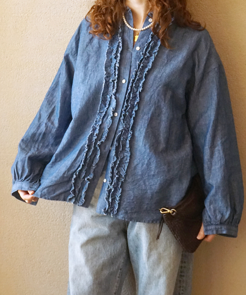 journal standard luxe CLシャンブレー フリルブラウス CLシャンブレー フリルブラウス（シャツ／ブラウス）｜journal