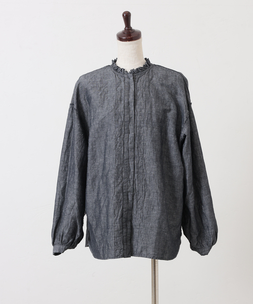 journal standard luxe シャンブレーフリルブラウス ホワイト CLシャンブレー フリルブラウス（シャツ/ブラウス）｜JOURNAL