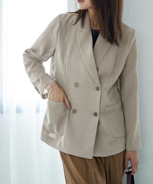 STYLE DELI(スタイルデリ)の「ストレッチメッシュ生地ダブルジャケット(テーラードジャケット・レディース・ブラウン系/グレイッシュベージュ・FREE)」の11枚目の写真