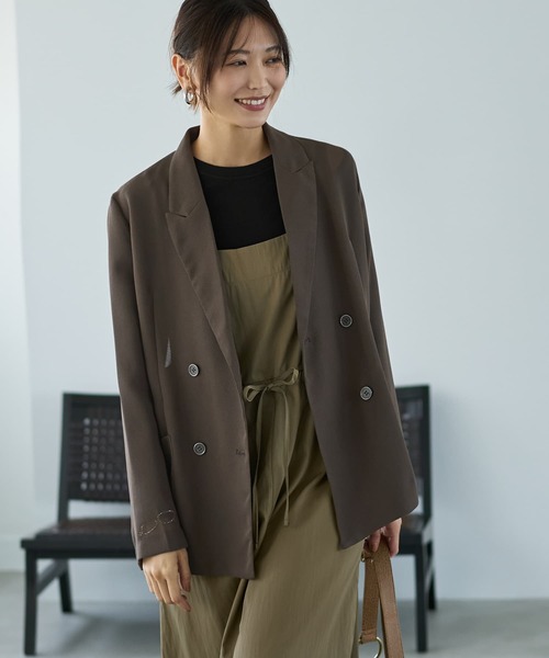 STYLE DELI(スタイルデリ)の「ストレッチメッシュ生地ダブルジャケット(テーラードジャケット・レディース・ブラウン系/グレイッシュベージュ・FREE)」の18枚目の写真