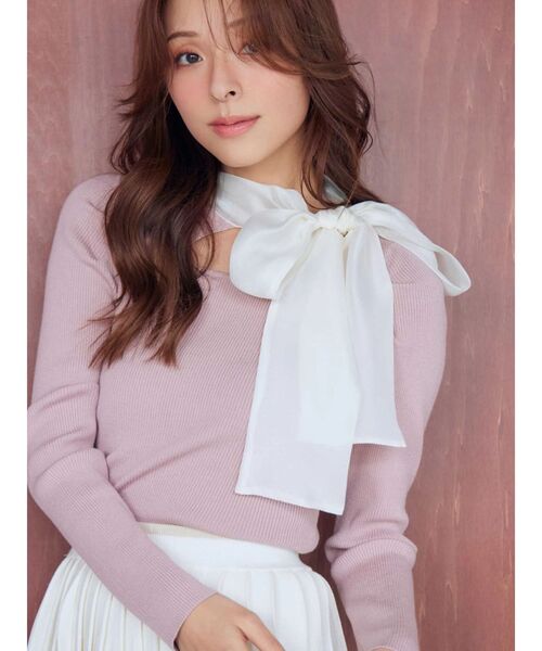 MERCURYDUO(マーキュリーデュオ)の「異素材リボンカットアウトニット(ニット/セーター・レディース・ブラック/ベビーピンク/チャコールグレー/ブルー/アイボリー/ピンク・FREE)」の5枚目の写真