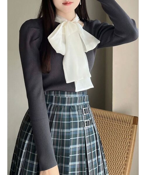 MERCURYDUO(マーキュリーデュオ)の「異素材リボンカットアウトニット(ニット/セーター・レディース・ブラック/ベビーピンク/チャコールグレー/ブルー/アイボリー/ピンク・FREE)」の11枚目の写真