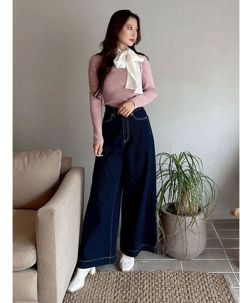 MERCURYDUO(マーキュリーデュオ)の「異素材リボンカットアウトニット(ニット/セーター・レディース・ブラック/ベビーピンク/チャコールグレー/ブルー/アイボリー/ピンク・FREE)」の13枚目の写真