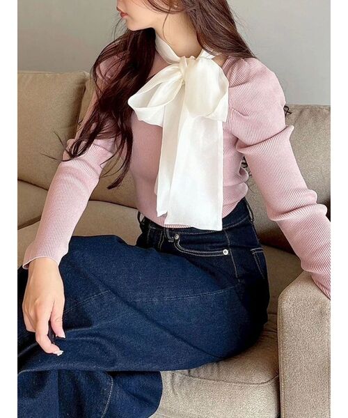 MERCURYDUO(マーキュリーデュオ)の「異素材リボンカットアウトニット(ニット/セーター・レディース・ブラック/ベビーピンク/チャコールグレー/ブルー/アイボリー/ピンク・FREE)」の15枚目の写真