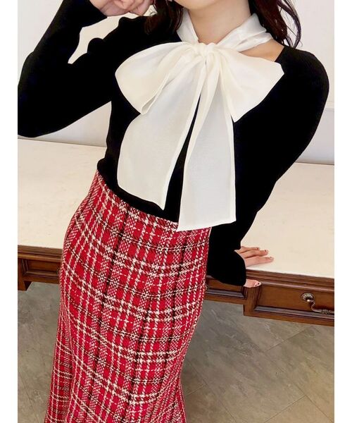 MERCURYDUO(マーキュリーデュオ)の「異素材リボンカットアウトニット(ニット/セーター・レディース・ブラック/ベビーピンク/チャコールグレー/ブルー/アイボリー/ピンク・FREE)」の20枚目の写真