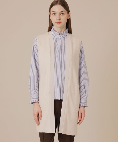 MACKINTOSH LONDON(マッキントッシュ ロンドン)の「スライトラスターストレッチシャギーコンビジレ(ベスト・レディース・ベージュ/ブラック・38)」の1枚目の写真